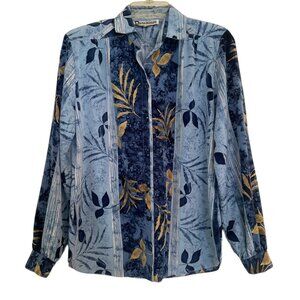 DESMONDS All Over Print Blue Floral Button Up Front Blouse Size Medium